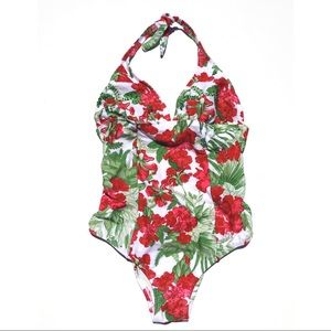 Carol Gava red beaded floral bathing suit